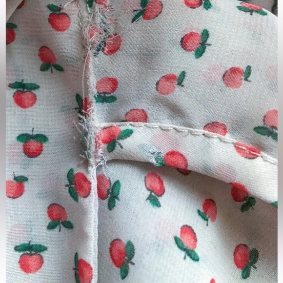 Peach Fruit Print Pussybow Blouse Juniors Large Retro Whimsical Secretary Geek - Picture 5 of 6
